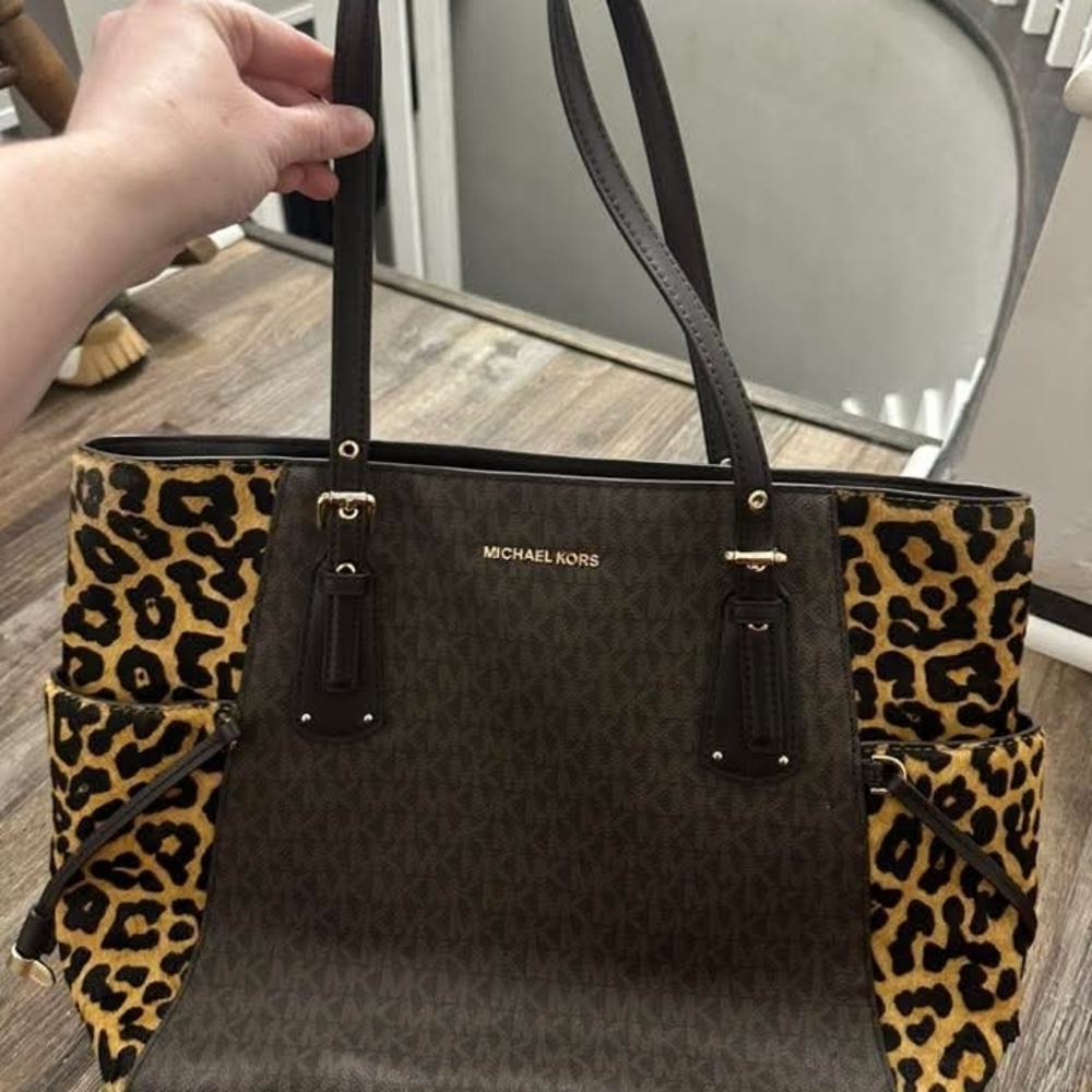 Michael Kors Leopard Print and Dark Brown Tote